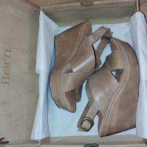 Born Emmy Tan Leather Wedge Platform Sandals